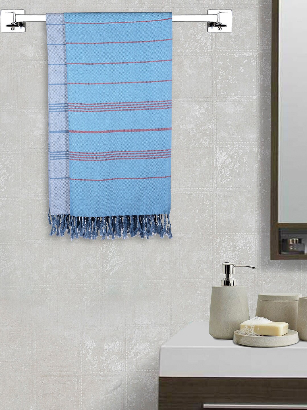 

Arrabi Set Of 2 Striped 210 GSM Cotton Bath Towels, Blue