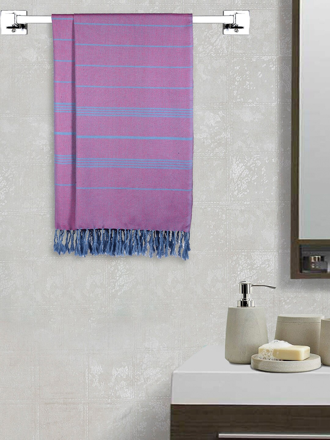 

Arrabi Set Of 2 Purple & Blue Striped 210 GSM Cotton Bath Towels