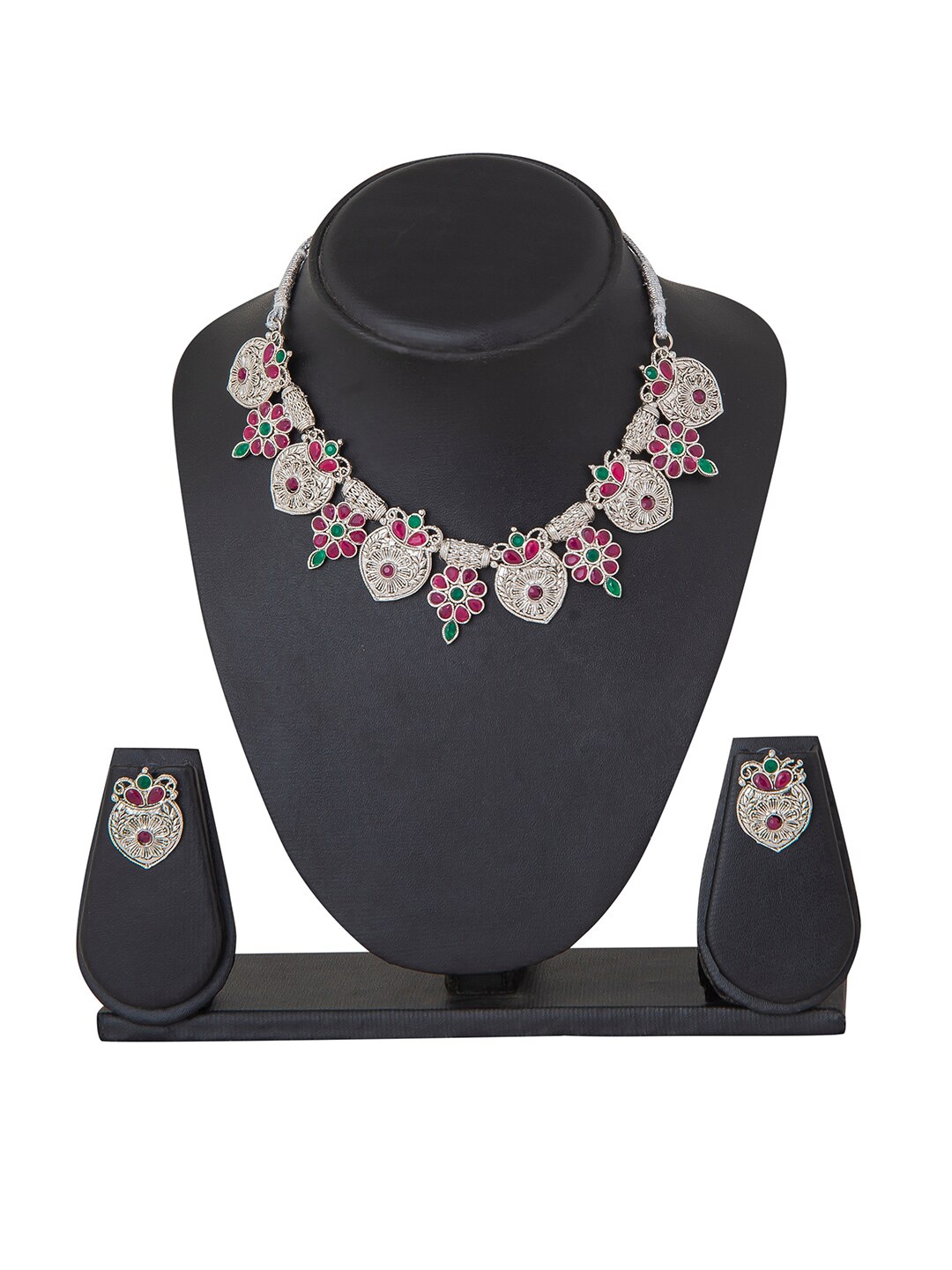 

Shining Jewel - By Shivansh Silver-Plated Brass Oxidised Jewellery Set