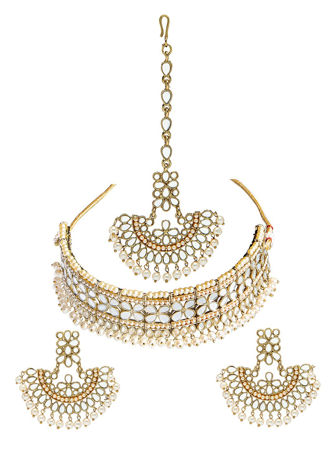 

Shining Jewel - By Shivansh Gold-Plated & White Traditional Jewellery Set & Maangtika