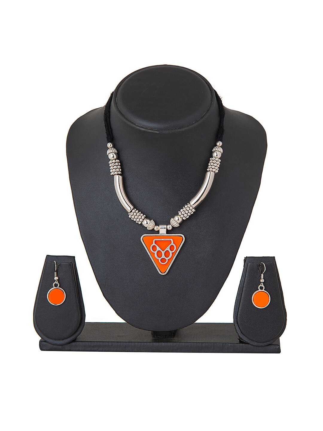 

Shining Jewel - By Shivansh Silver-Plated & Orange Oxidised Necklace