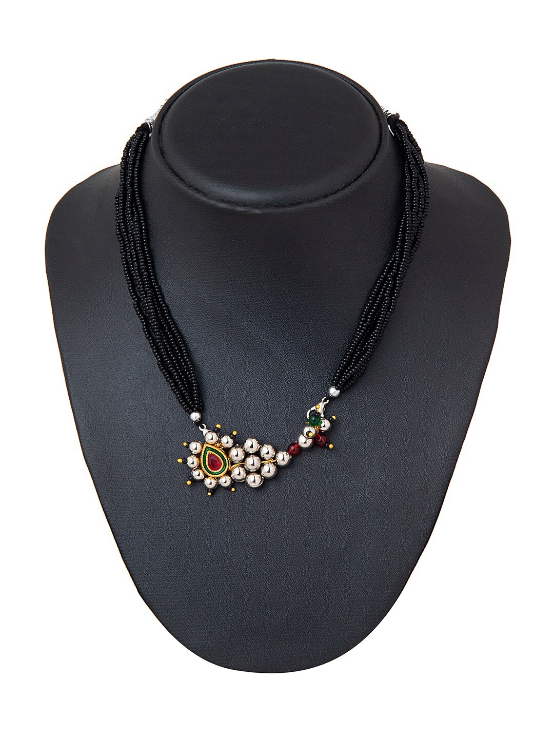 

Shining Jewel - By Shivansh Oxidised Silver-Plated Black Pearls Mangalsutra