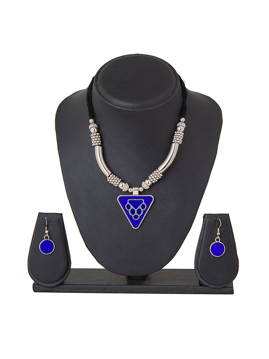 

Shining Jewel - By Shivansh Oxidised Silver-Plated & Blue Jewellery Set