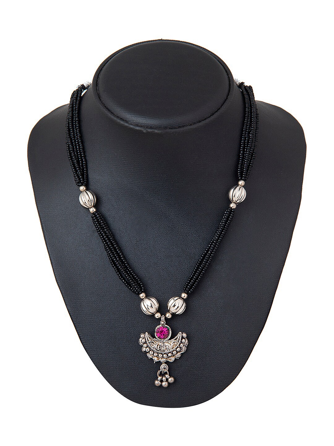 

Shining Jewel - By Shivansh Silver-Toned & Black Brass Silver-Plated Mangalsutra