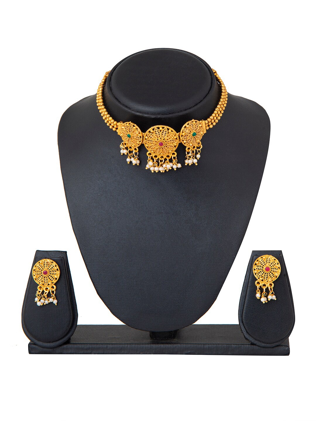 

Shining Jewel - By Shivansh Gold-Plated Traditional Ethnic Choker Necklace Jewellery Set