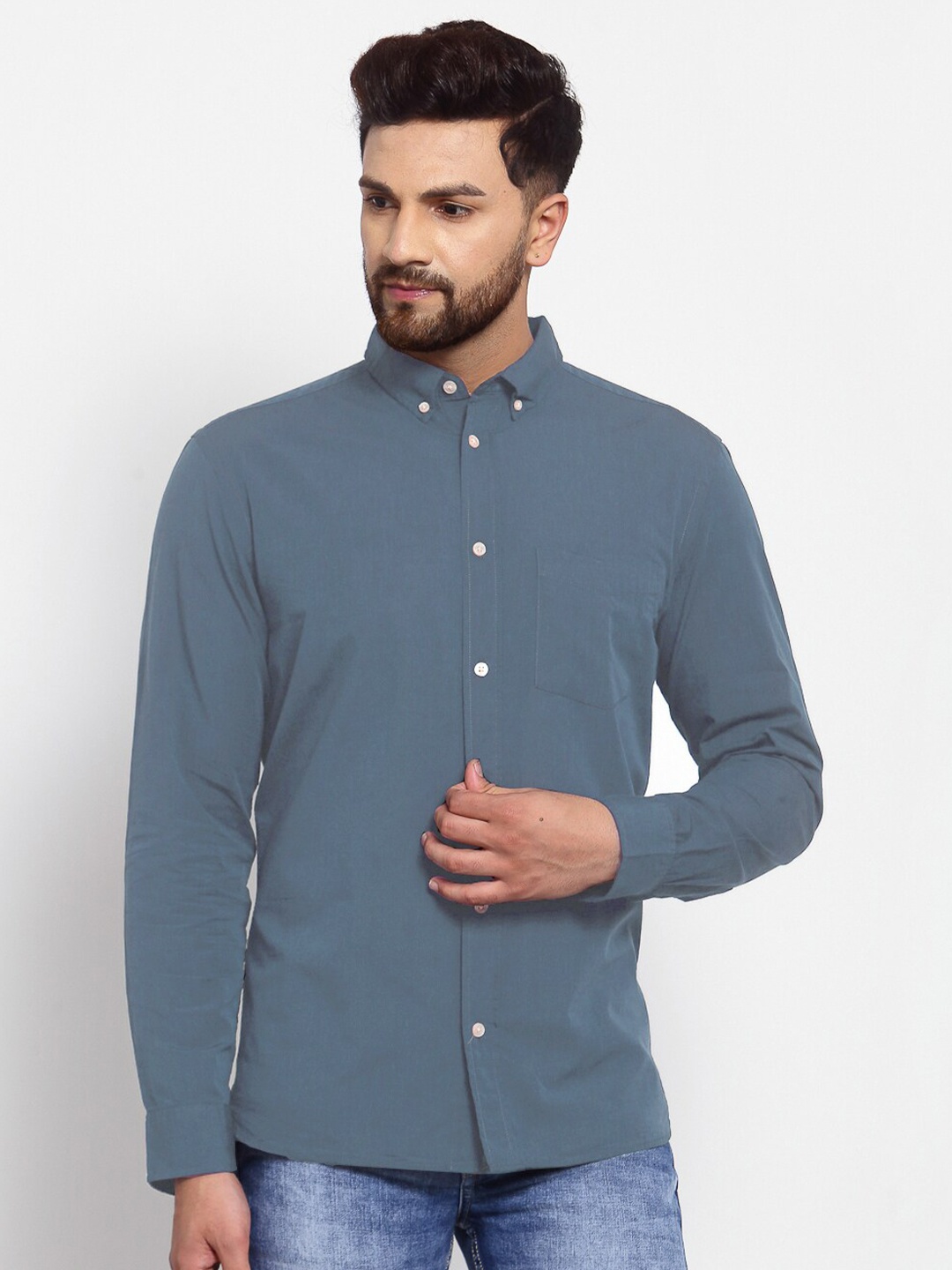 

KLOTTHE Men Grey Regular Fit Cotton Casual Shirt