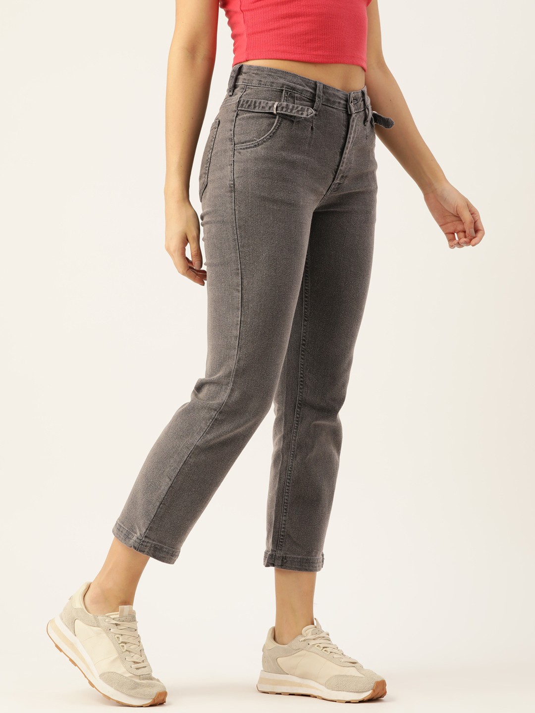 

DressBerry Regular Fit Cropped Jeans, Grey