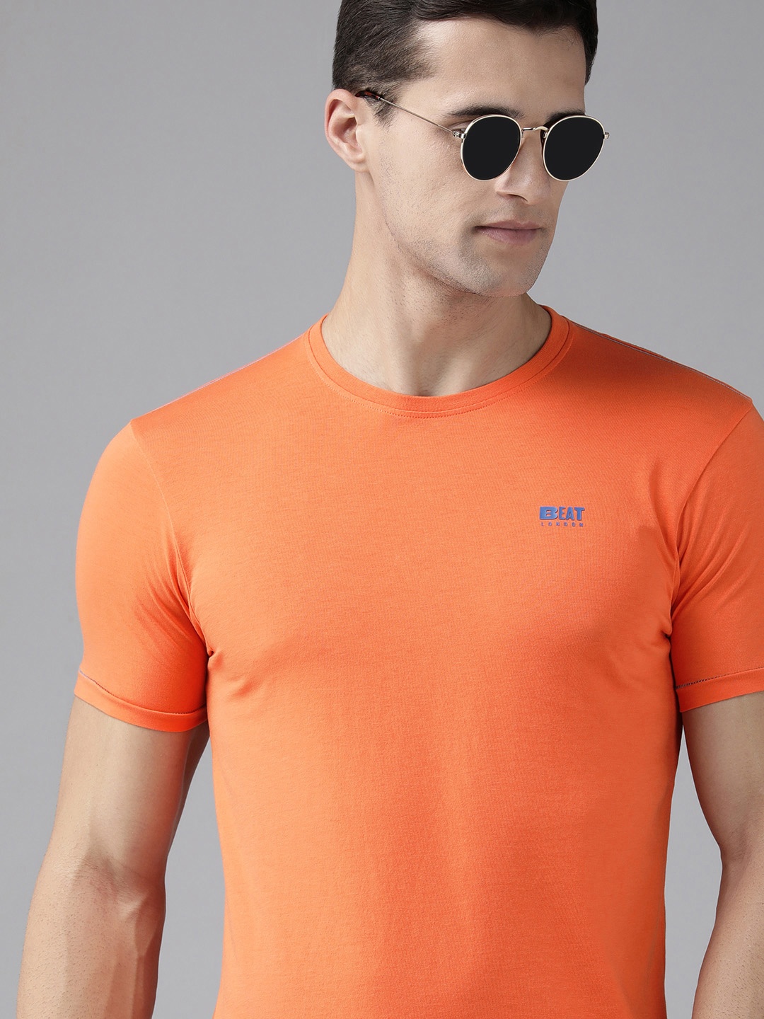 

BEAT LONDON by PEPE JEANS Men Coral Pink Pure Cotton Slim Fit T-shirt