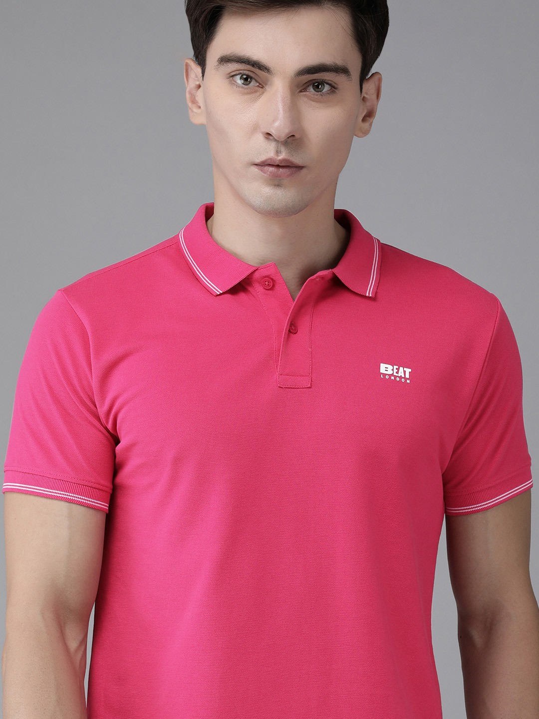 

BEAT LONDON by PEPE JEANS Men Pink Polo Collar Slim Fit T-shirt