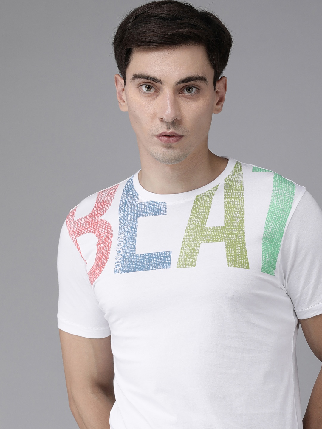 

BEAT LONDON by PEPE JEANS Men White Typography Printed Slim Fit Pure Cotton T-shirt