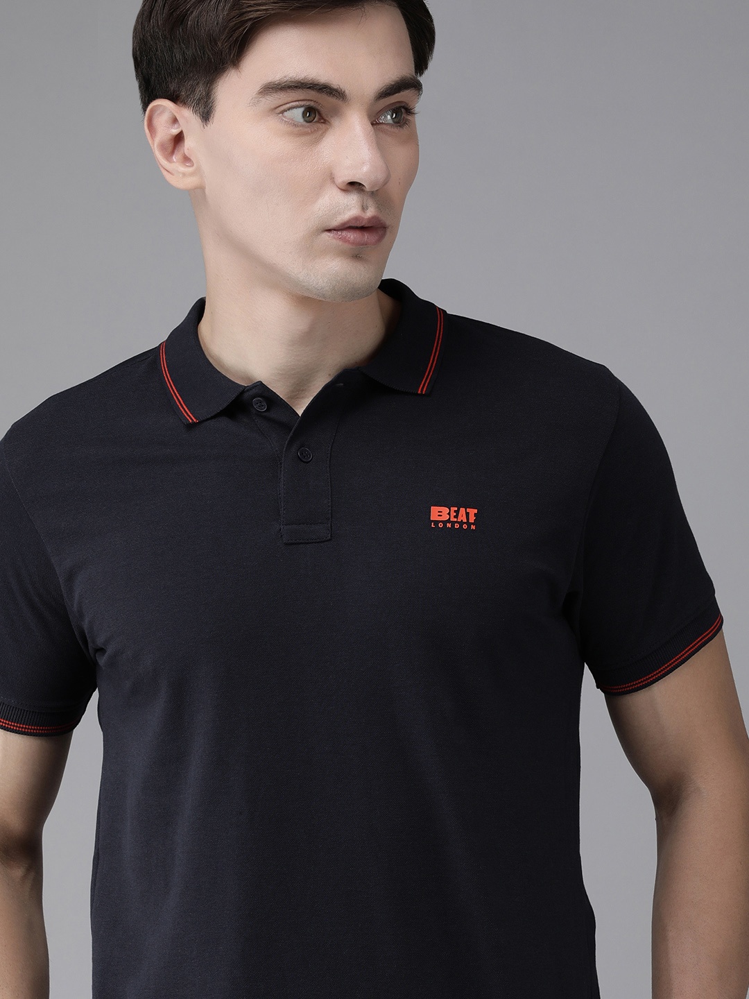 

BEAT LONDON by PEPE JEANS Men Navy Blue Polo Collar Slim Fit T-shirt