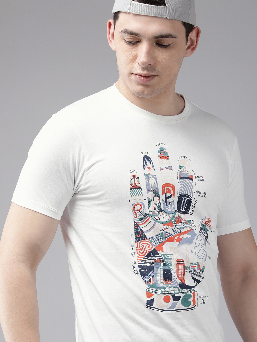 

BEAT LONDON by PEPE JEANS Men White Printed Pure Cotton Slim Fit T-shirt