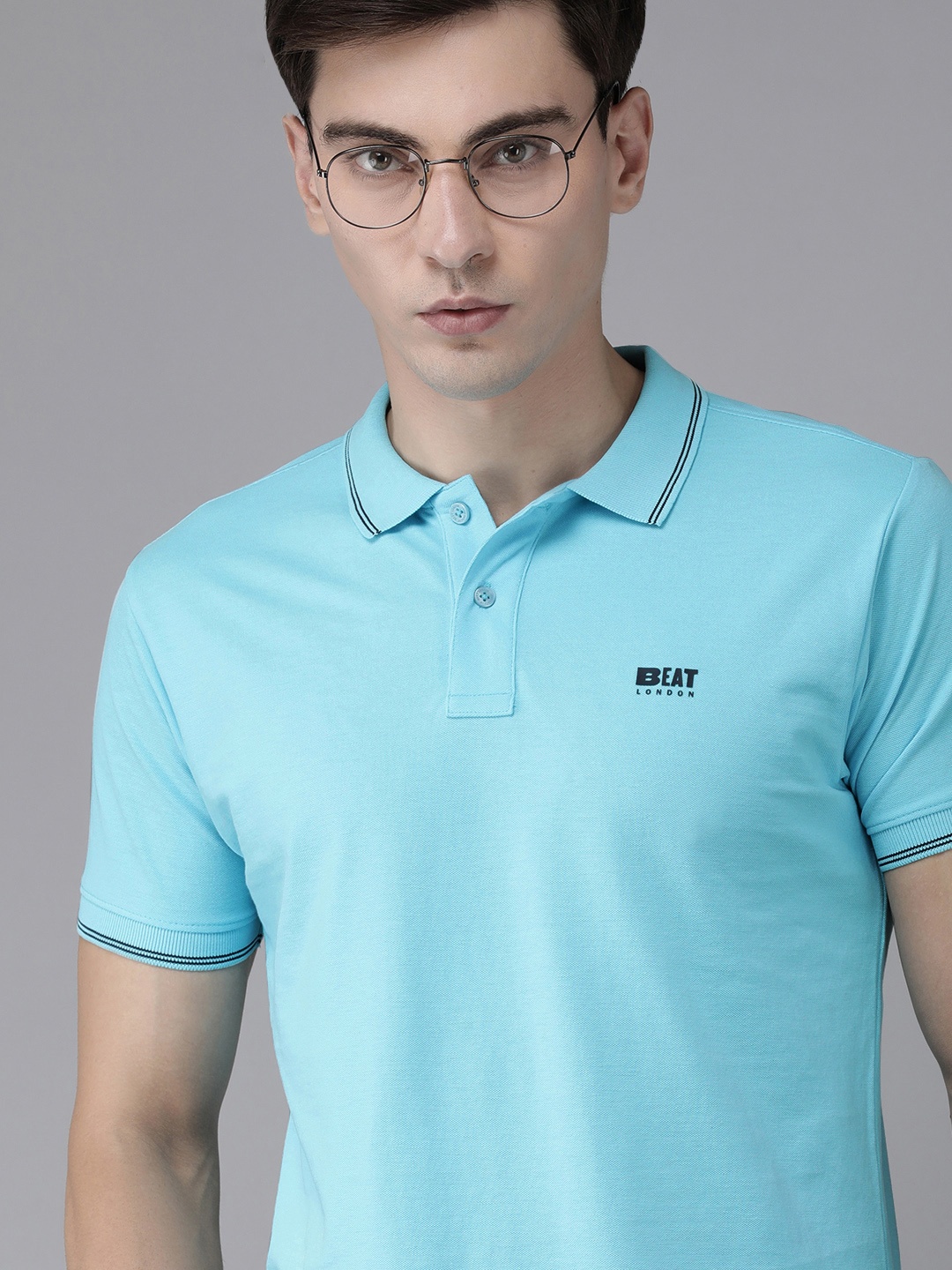 

BEAT LONDON by PEPE JEANS Men Blue Polo Collar Slim Fit Casual T-shirt