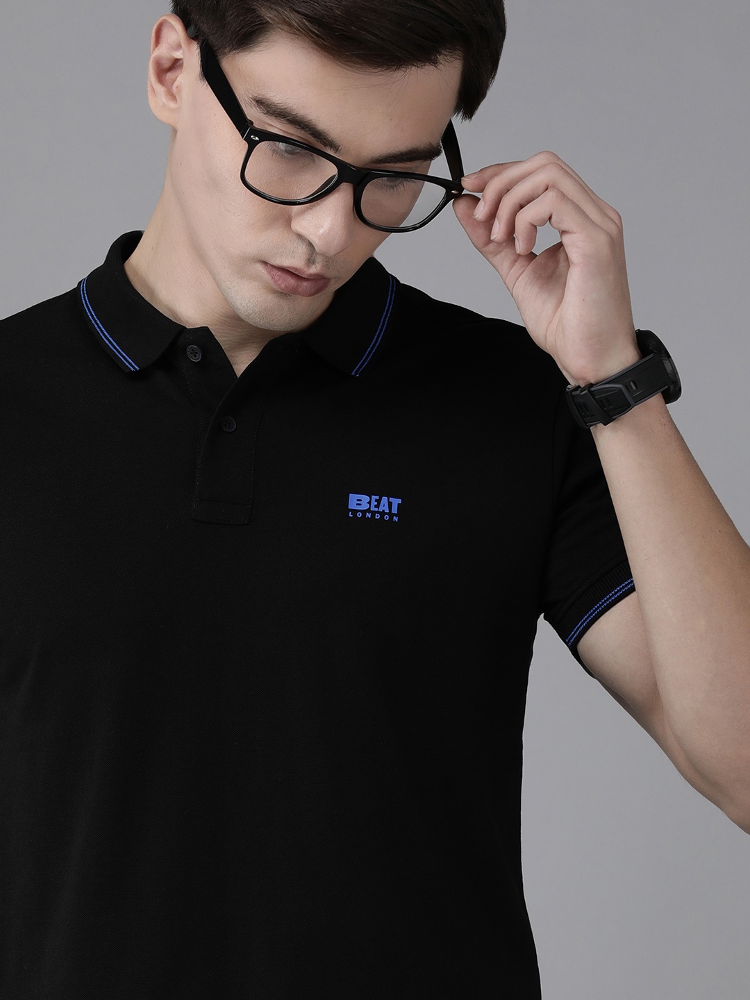 

BEAT LONDON by PEPE JEANS Men Black Polo Collar Slim Fit Casual T-shirt