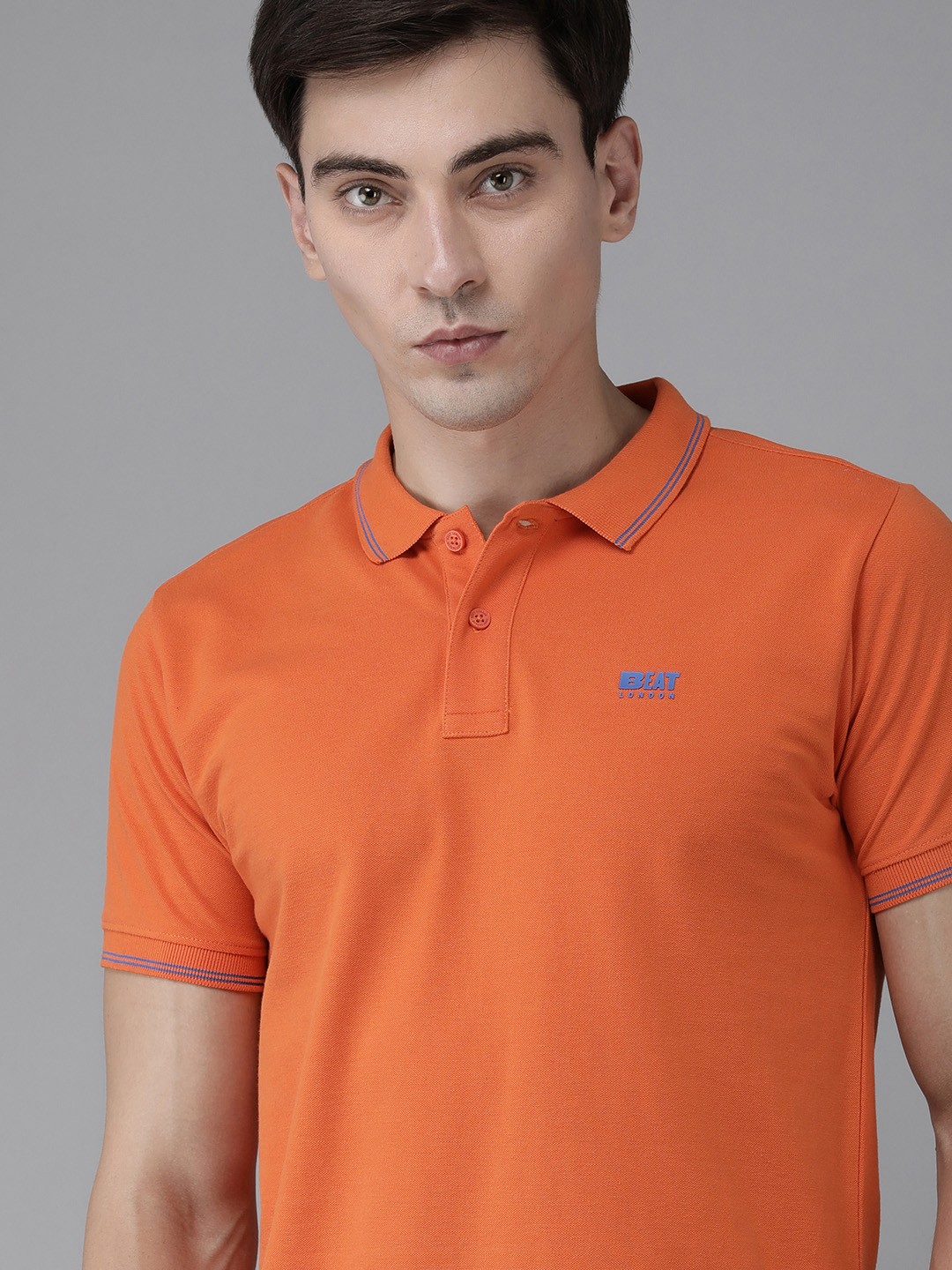 

BEAT LONDON by PEPE JEANS Men Orange Slim Fit Polo Collar T-shirt