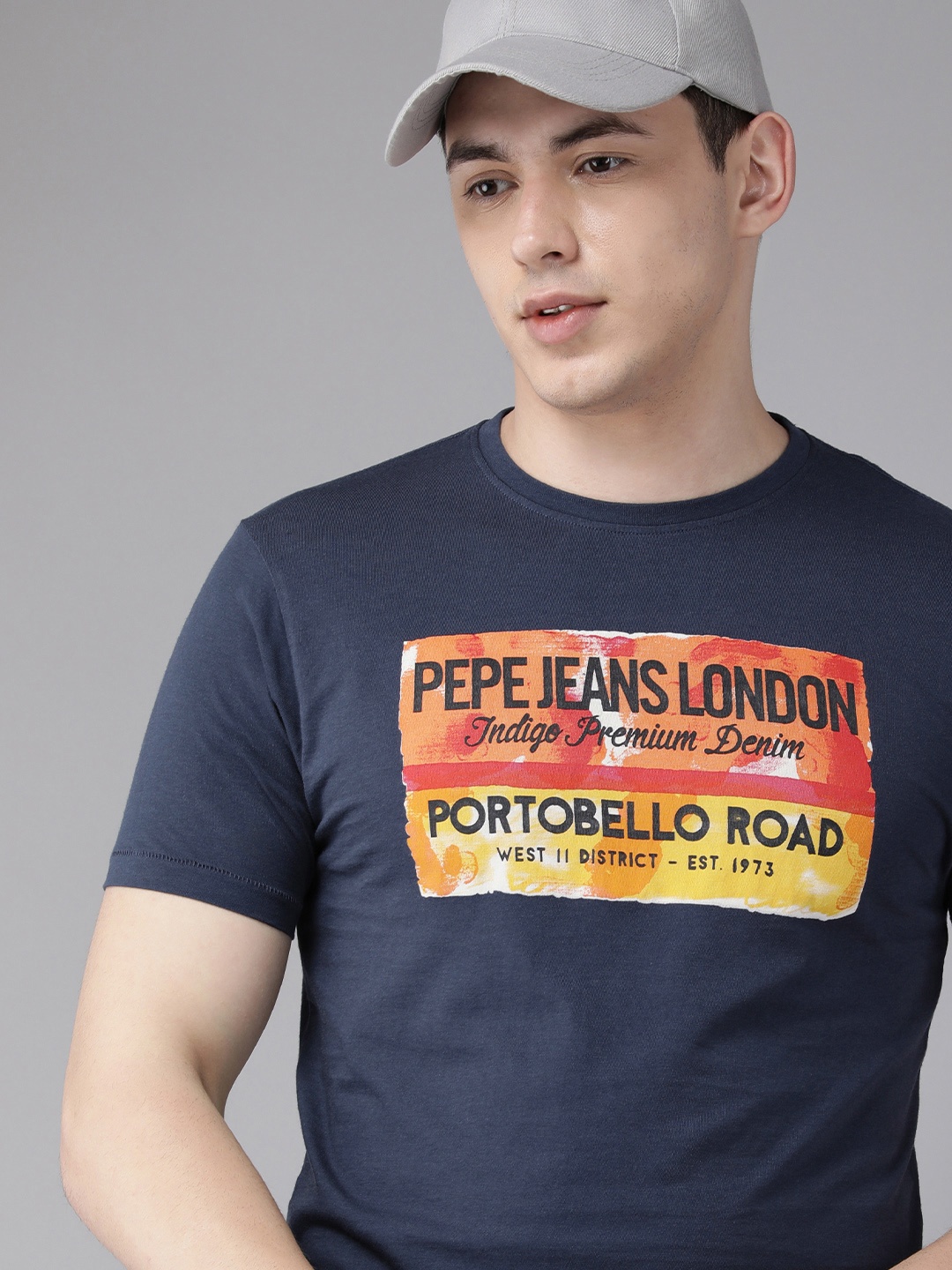 

BEAT LONDON by PEPE JEANS Men Navy Blue Typography Printed Slim Fit T-shirt