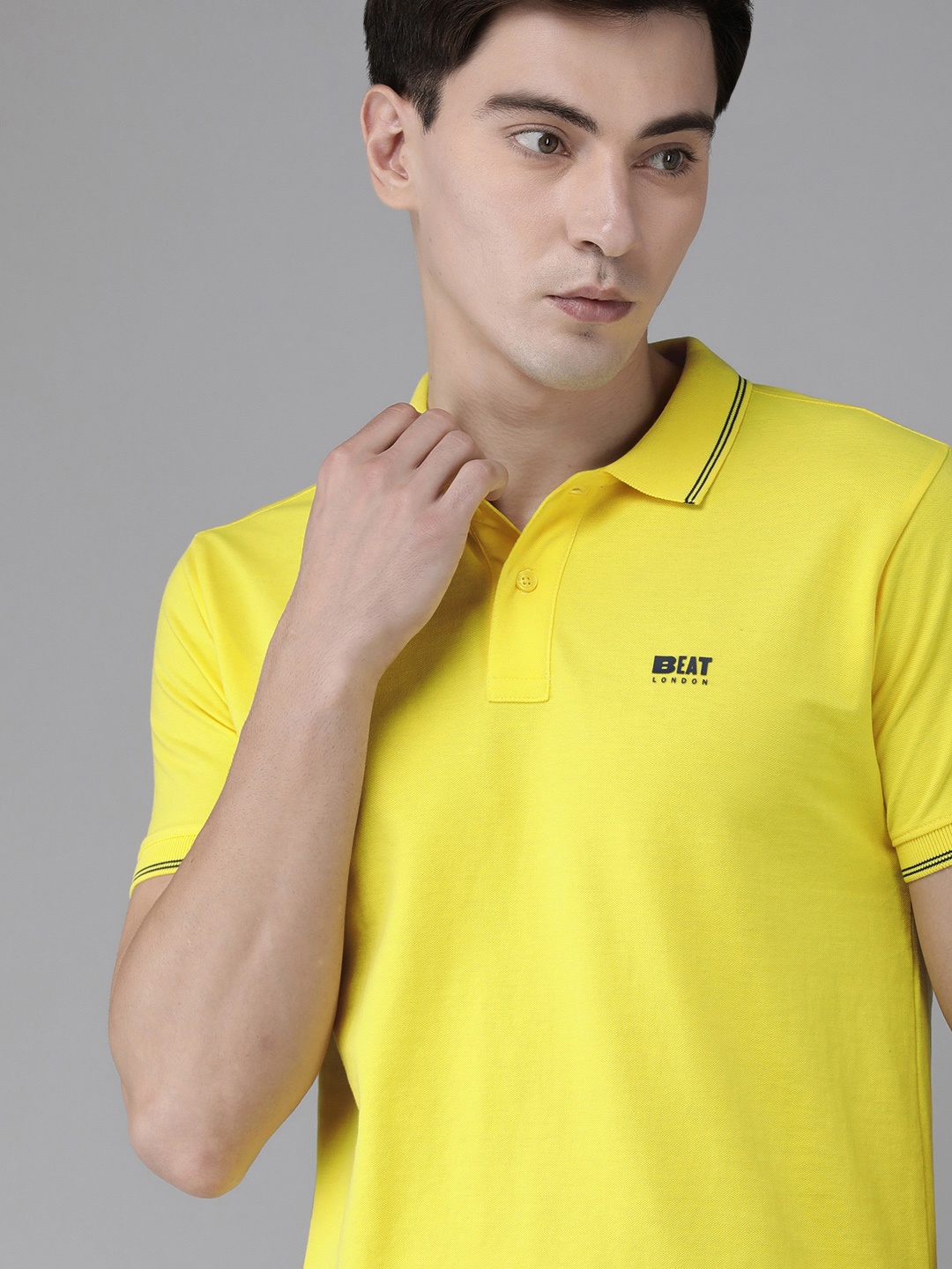 

BEAT LONDON by PEPE JEANS Men Yellow Polo Collar Slim Fit Casual T-shirt