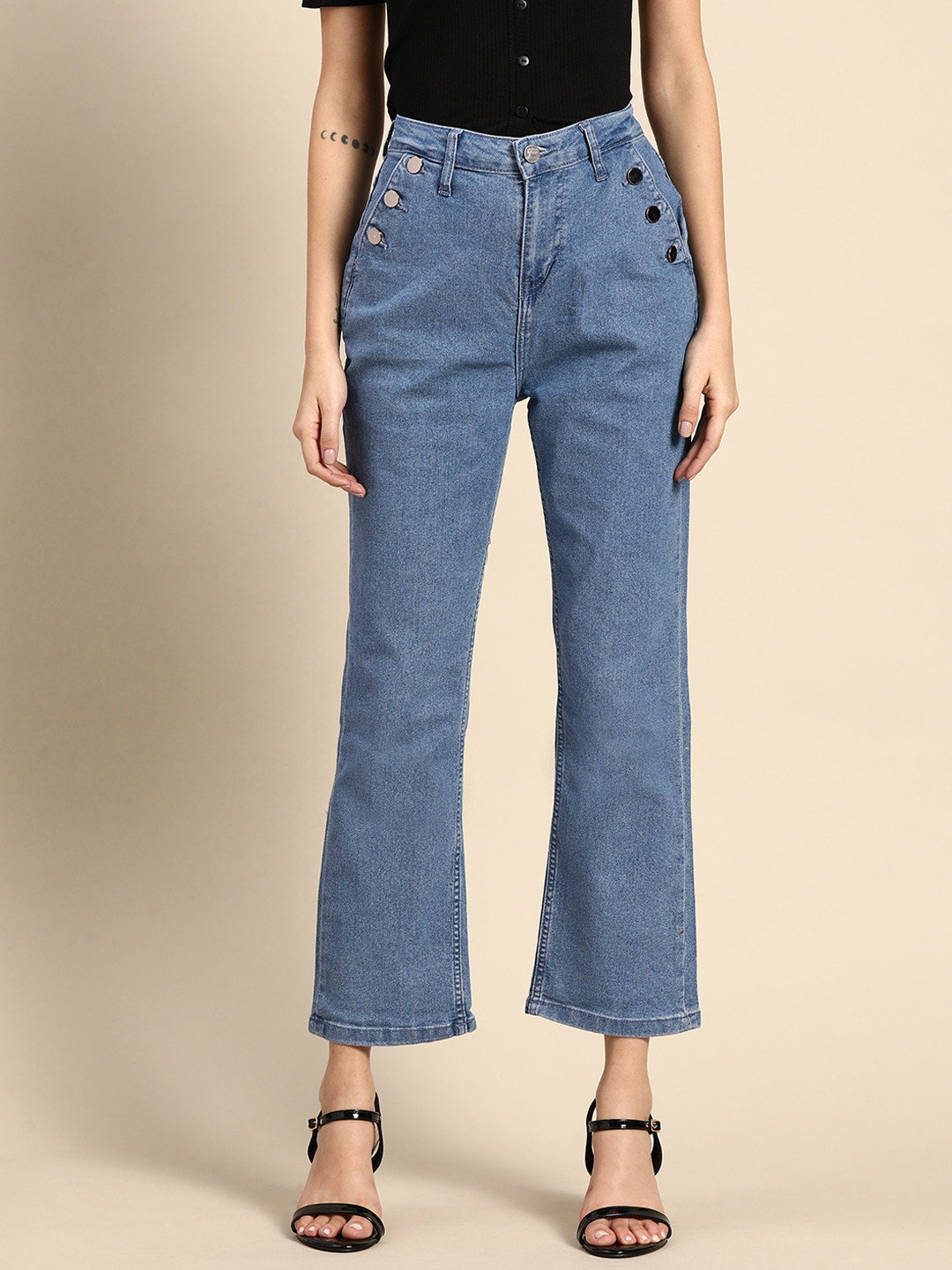

all about you Women Blue Straight Fit Light Fade Cropped Stretchable Jeans