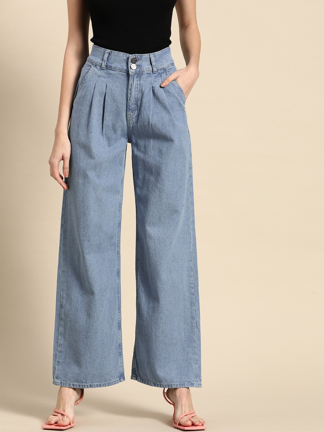 

all about you Women Blue Cotton Flared High-Rise Jeans