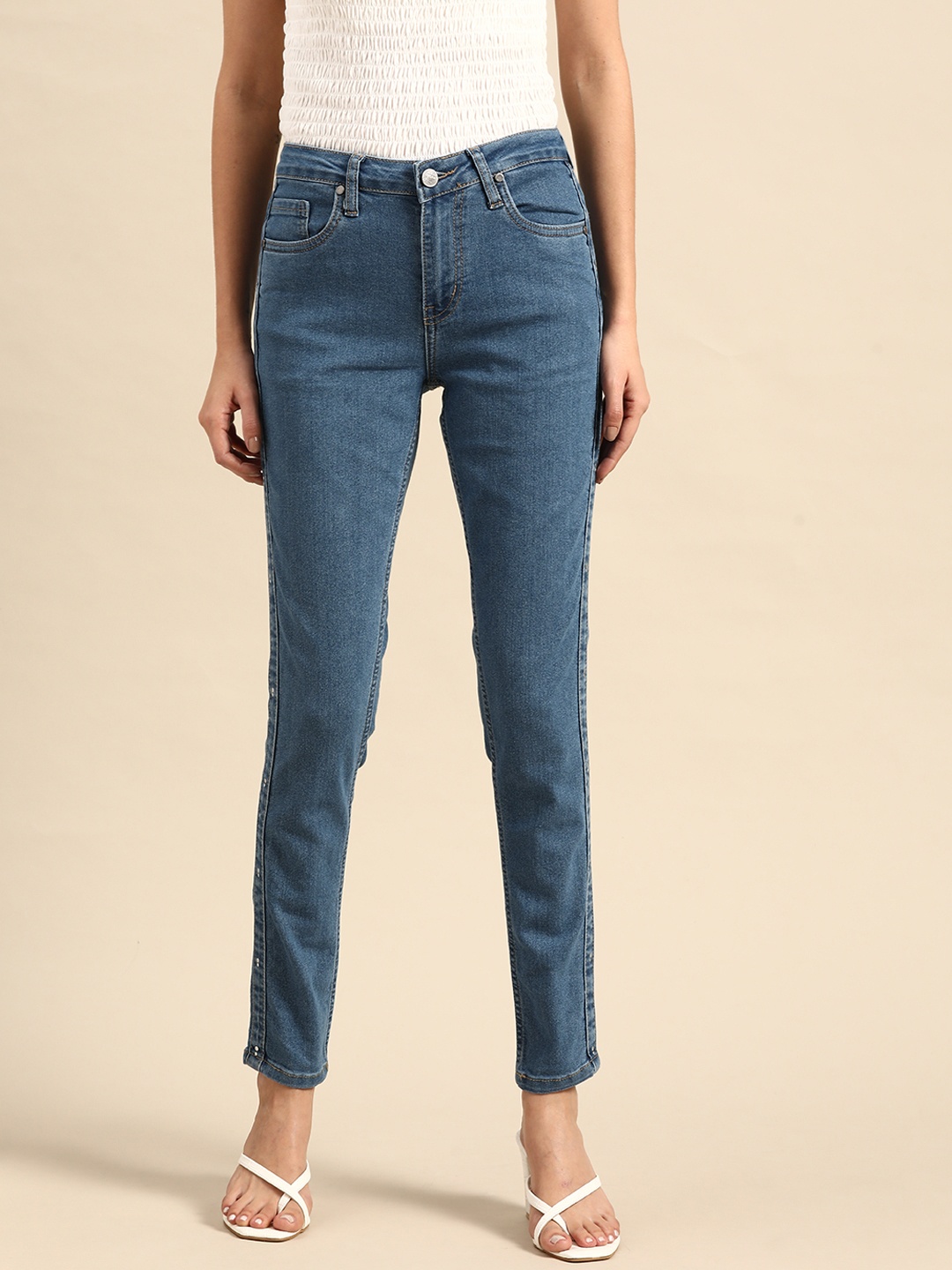 

all about you Women Blue Skinny Fit Embellished Stretchable Jeans