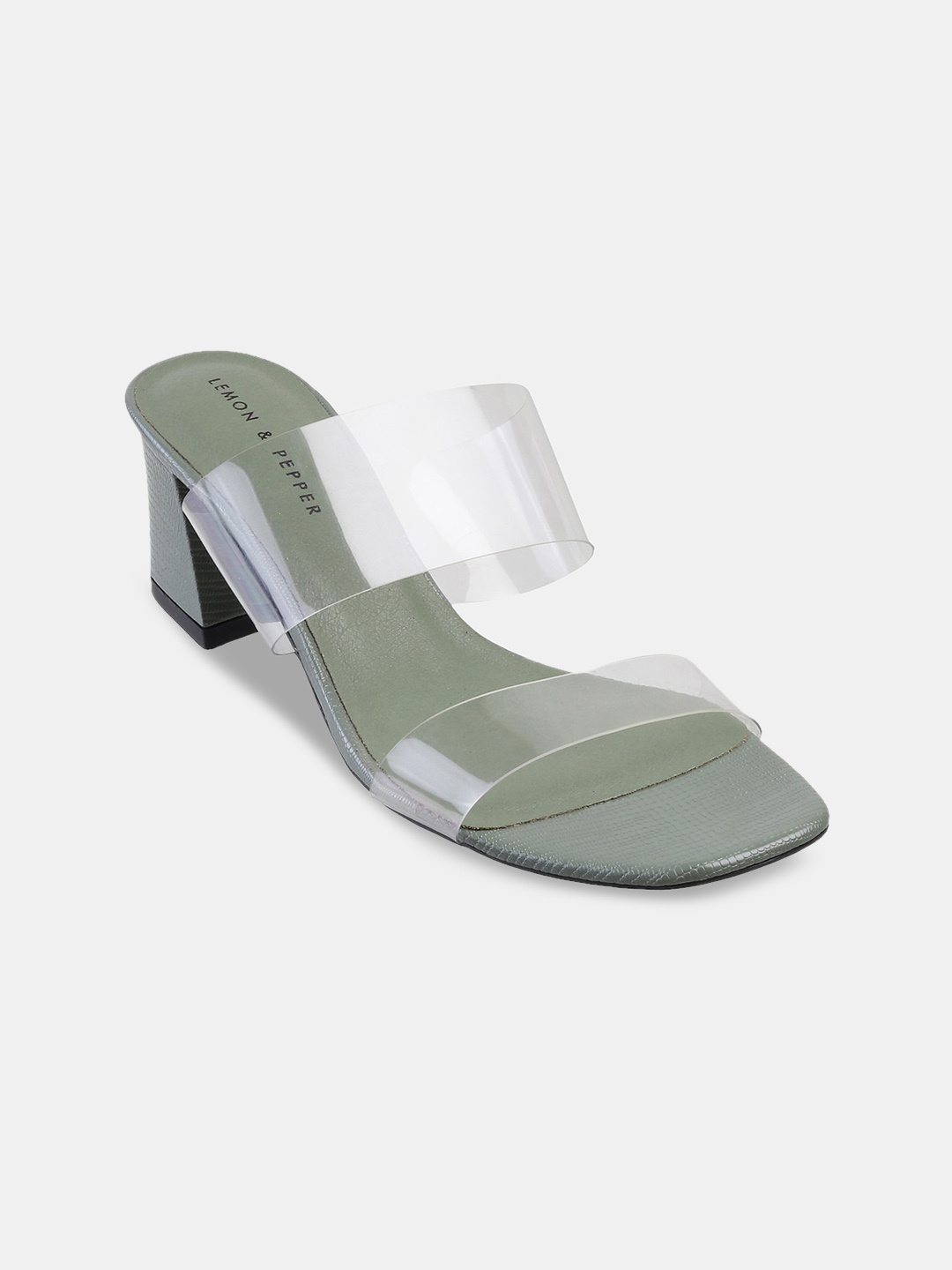 

LEMON & PEPPER Green & Transparent Block Heels
