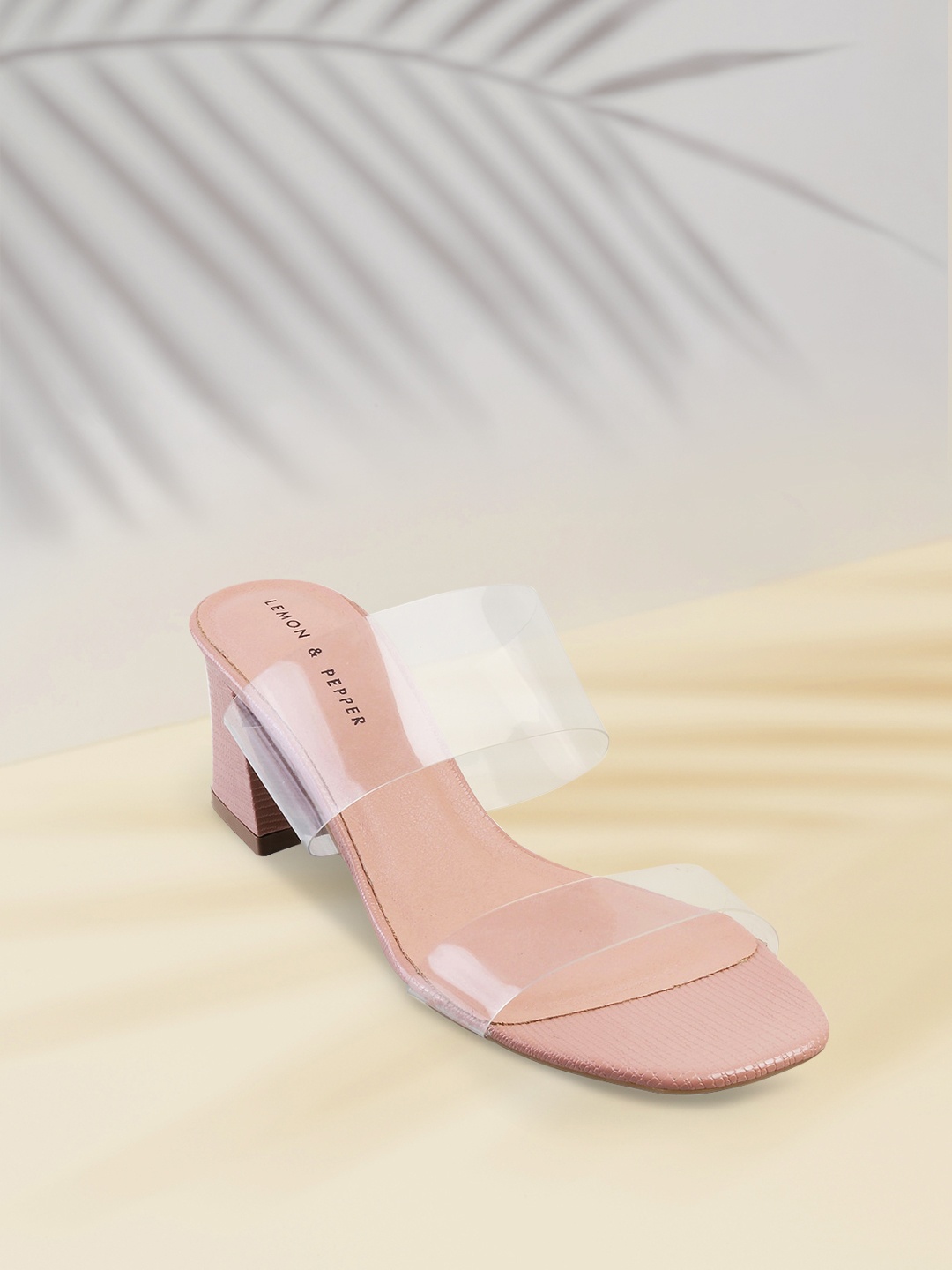 

LEMON & PEPPER Women Transparent & Peach-Coloured PU Block Heels