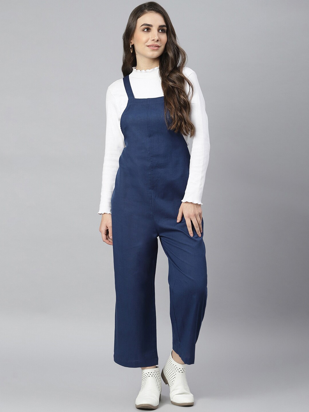 

DEEBACO Navy Blue Cotton Basic One Piece Jumpsuit