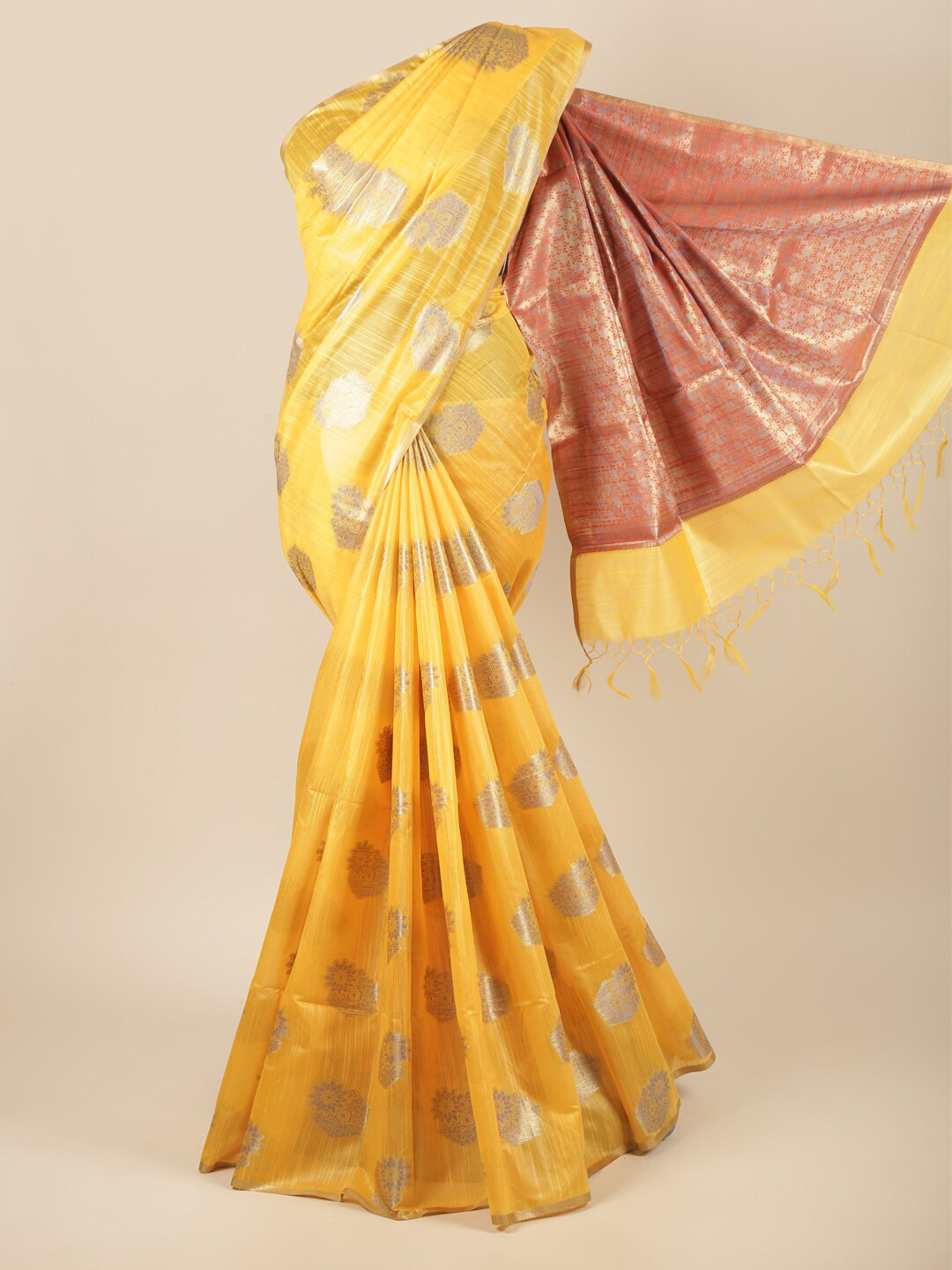

Pothys Yellow & Brown Ethnic Motifs Zari Pure Cotton Saree