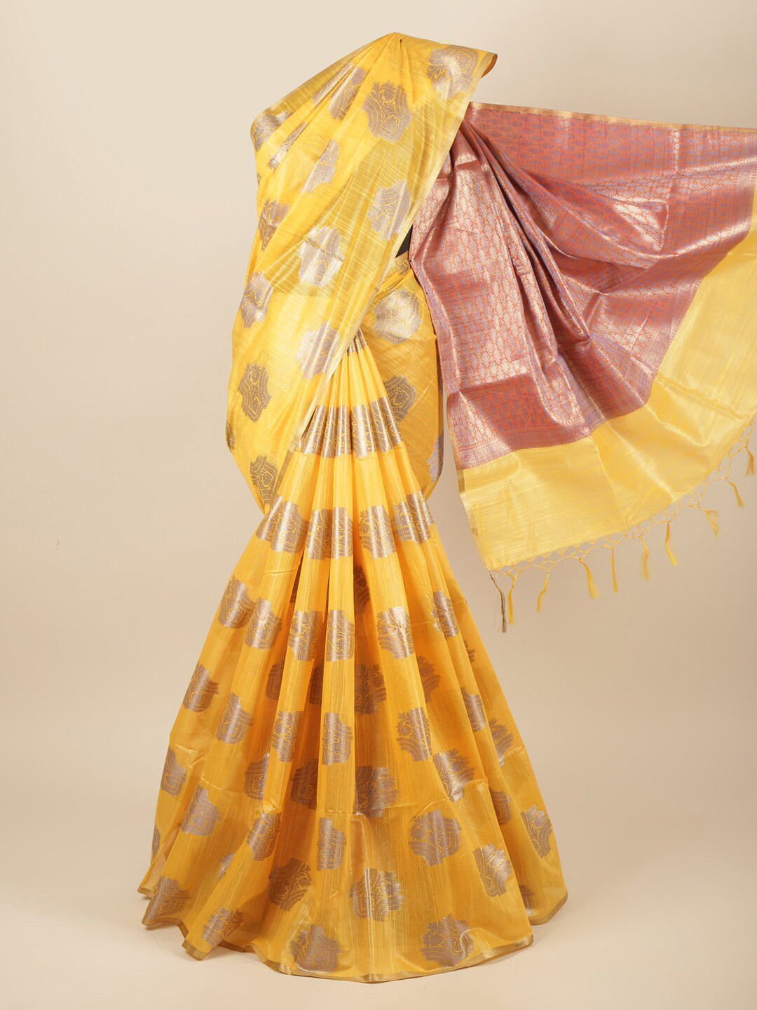 

Pothys Yellow & Pink Ethnic Motifs Pure Cotton Saree
