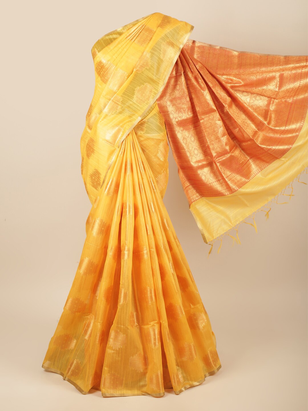 

Pothys Yellow & Orange Woven Design Zari Pure Cotton Saree