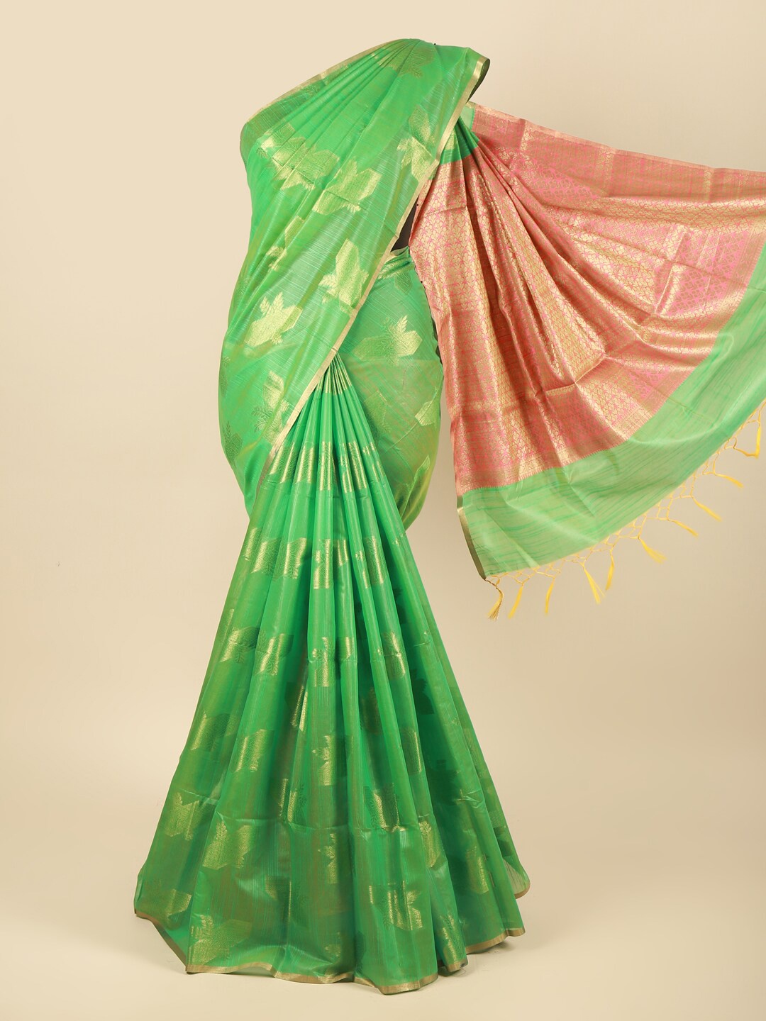 

Pothys Green & Pink Woven Design Pure Cotton Saree
