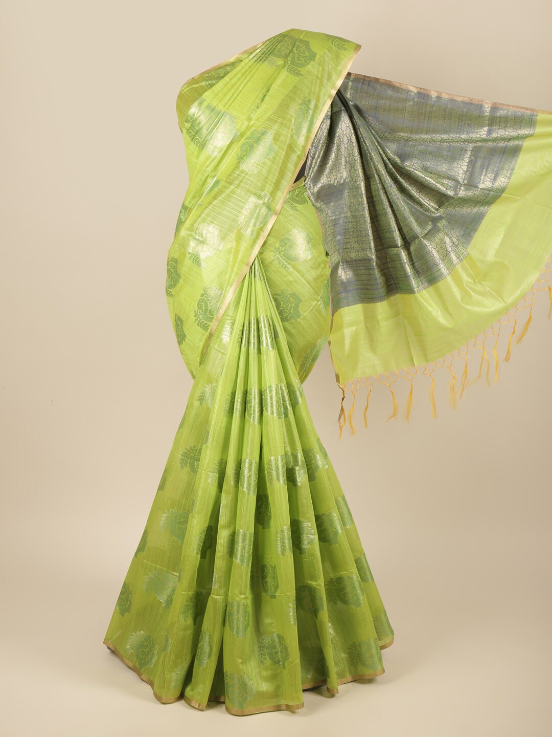 

Pothys Green & Grey Woven Design Zari Pure Cotton Saree