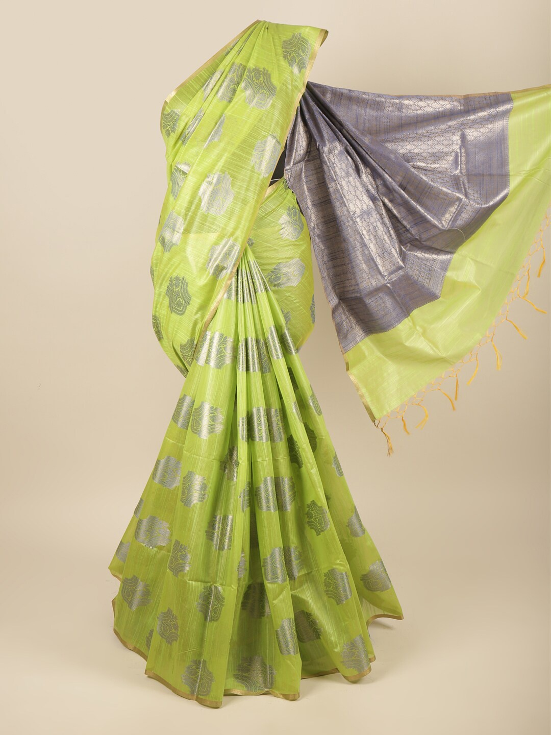 

Pothys Green & Grey Floral Zari Pure Cotton Saree