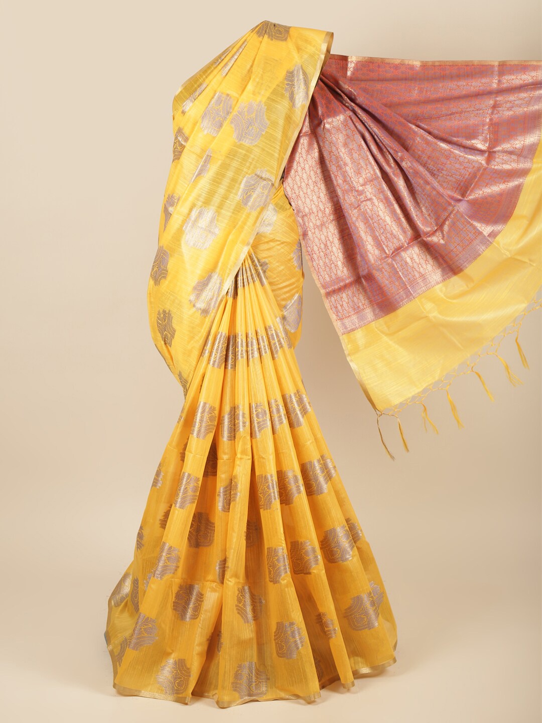 

Pothys Yellow & Orange Ethnic Motifs Zari Pure Cotton Saree