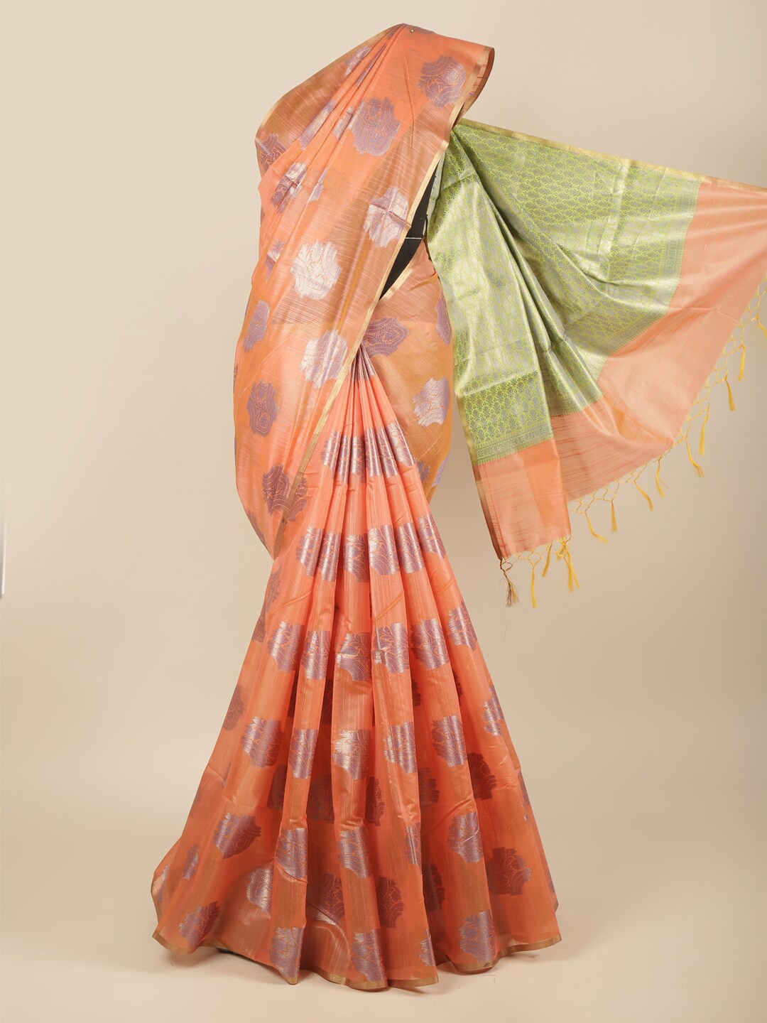 

Pothys Orange & Green Woven Design Zari Pure Cotton Saree