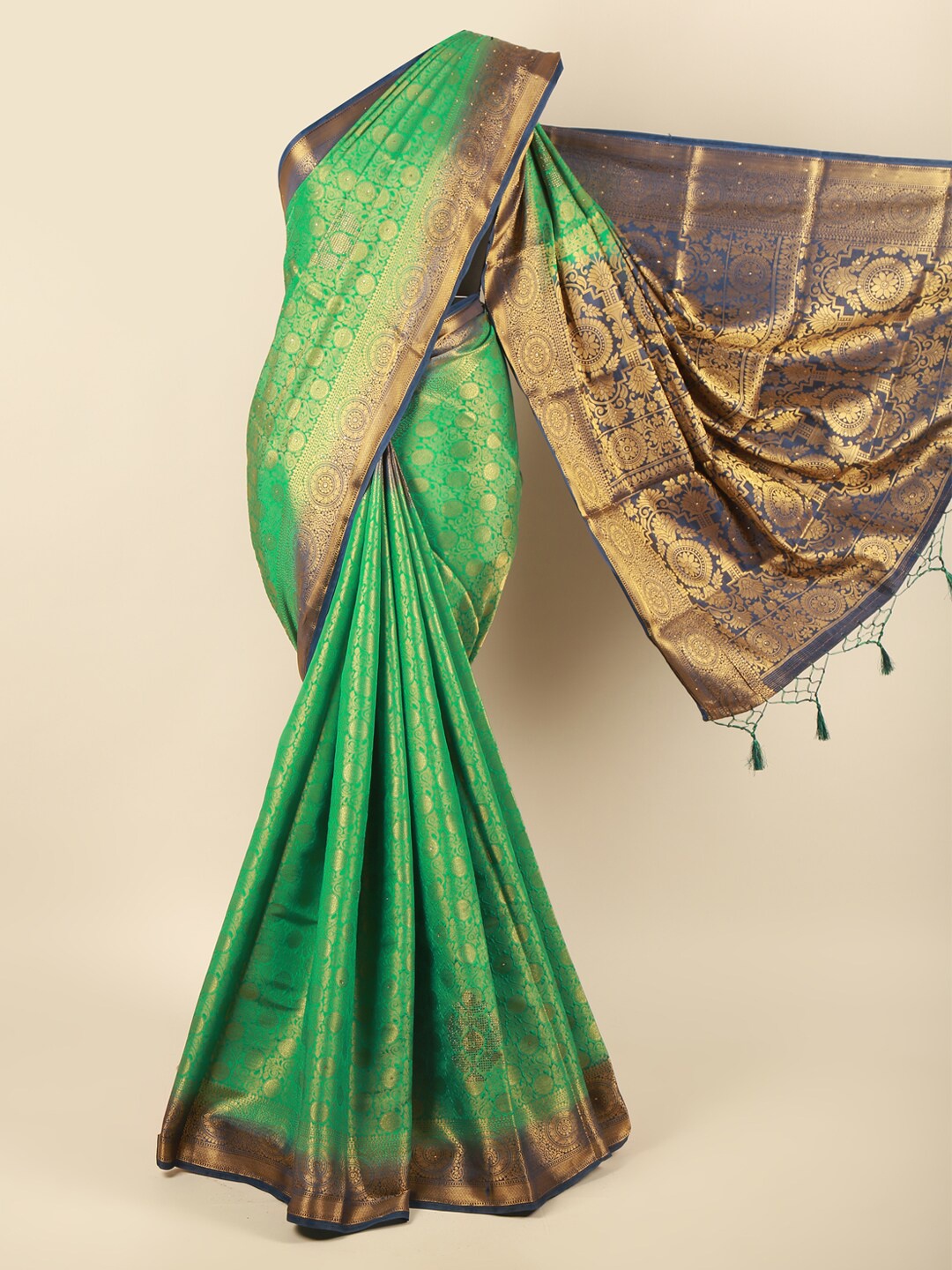 

Pothys Green & Navy Blue Woven Design Zari Pure Silk Saree