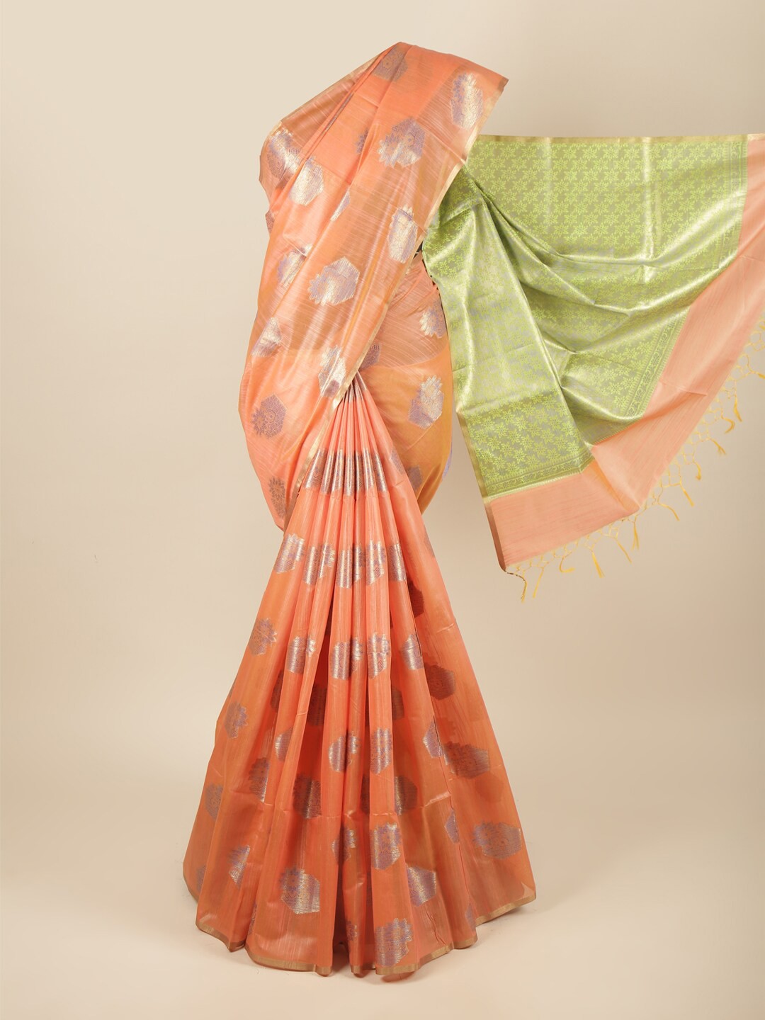 

Pothys Orange & Green Woven Design Pure Cotton Saree