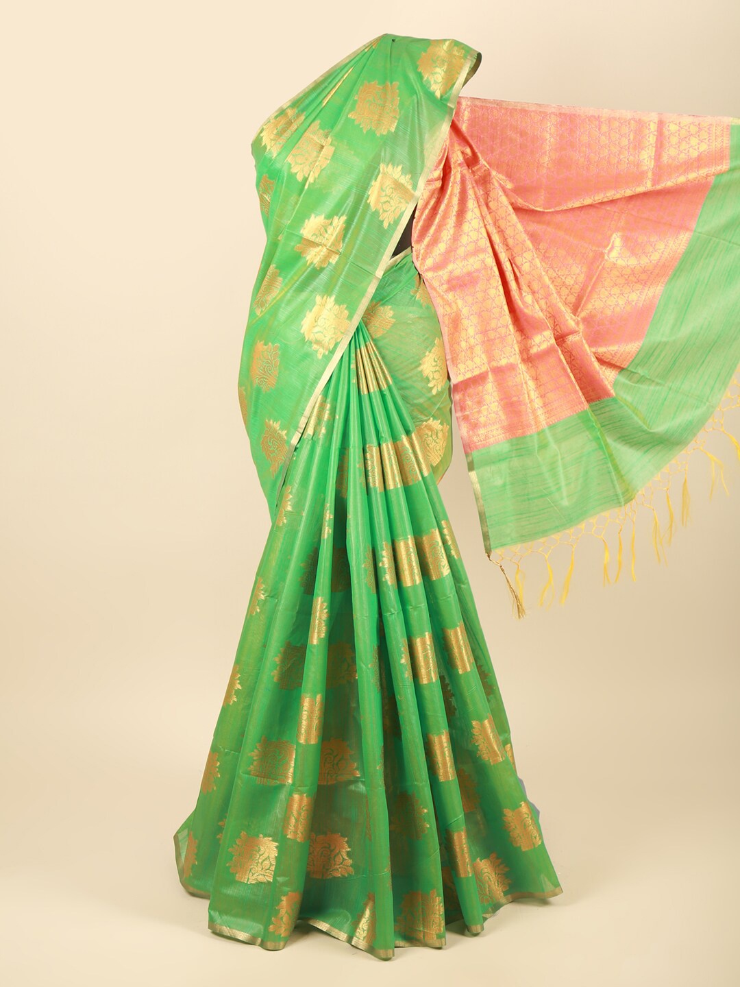 

Pothys Green & Pink Woven Design Zari Pure Cotton Saree