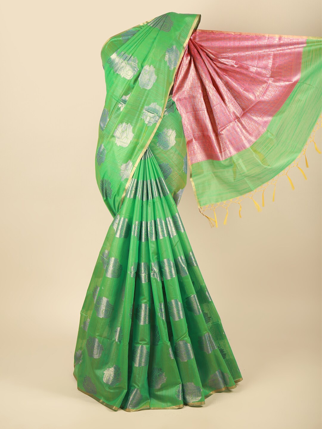 

Pothys Green & Pink Woven Design Zari Pure Cotton Saree