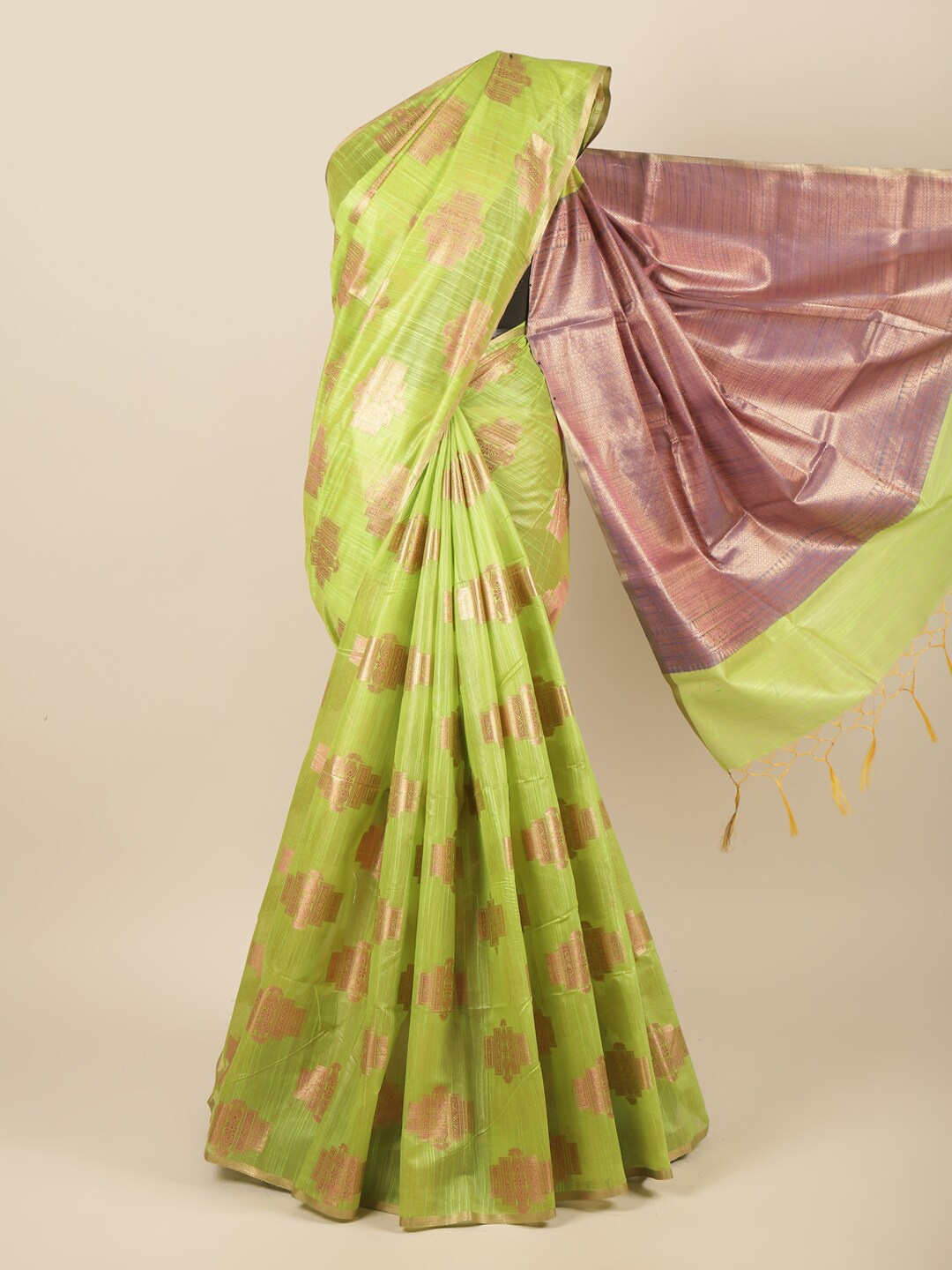 

Pothys Green & Pink Ethnic Motifs Zari Pure Cotton Saree