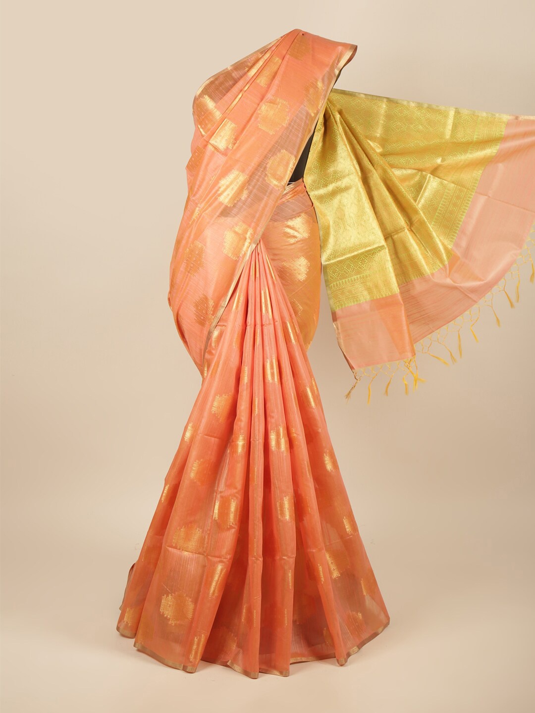 

Pothys Orange & Gold-Toned Ethnic Motifs Pure Cotton Saree
