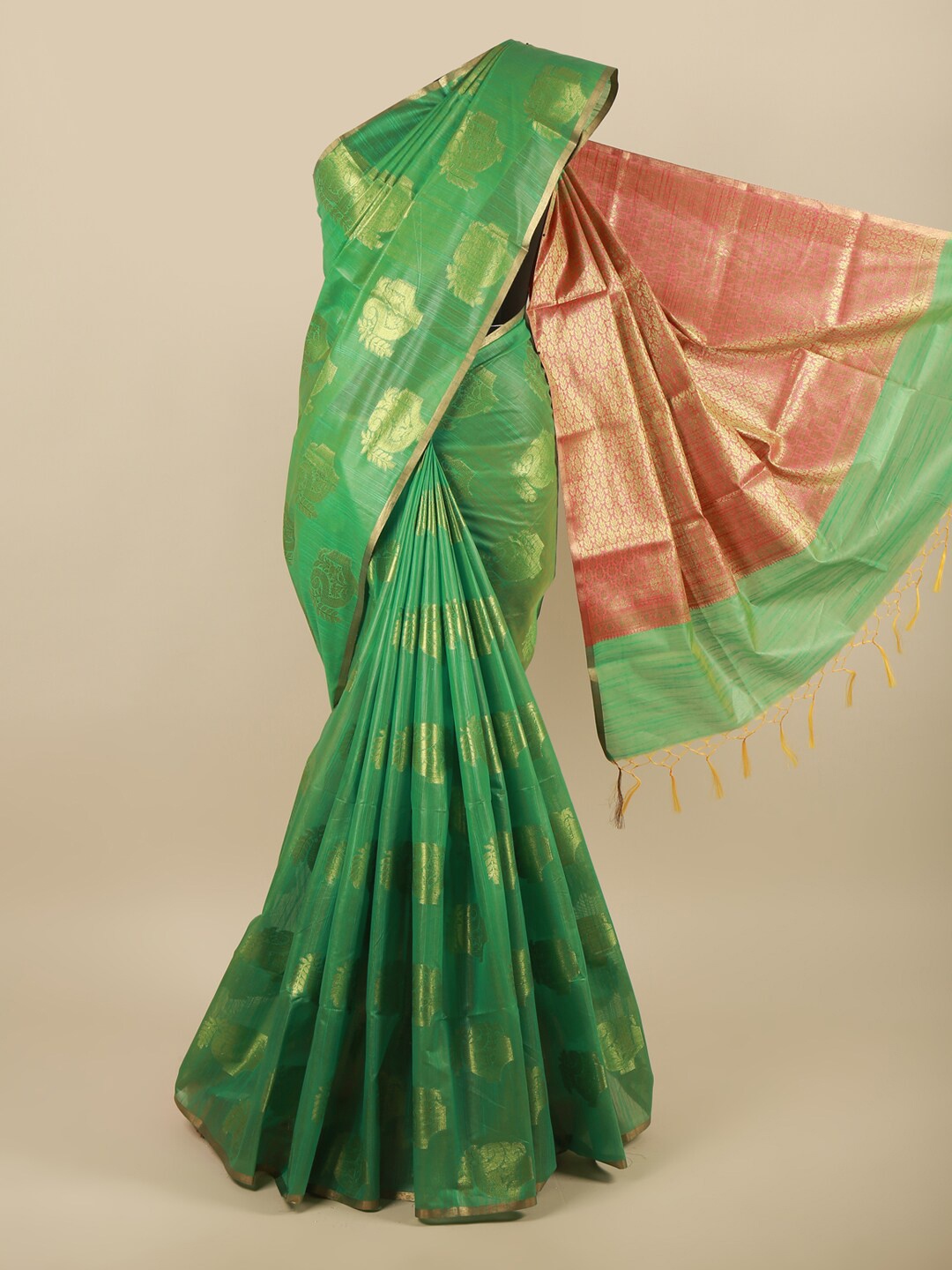 

Pothys Green & Red Woven Design Zari Pure Cotton Saree