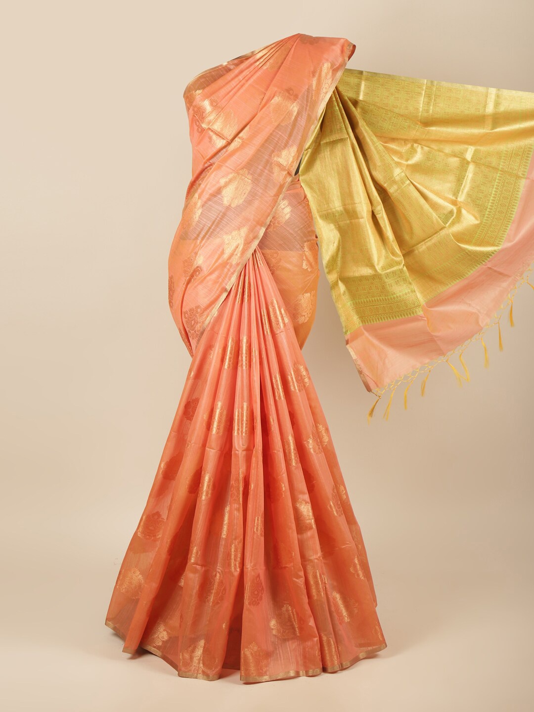 

Pothys Orange & Green Woven Design Pure Cotton Saree