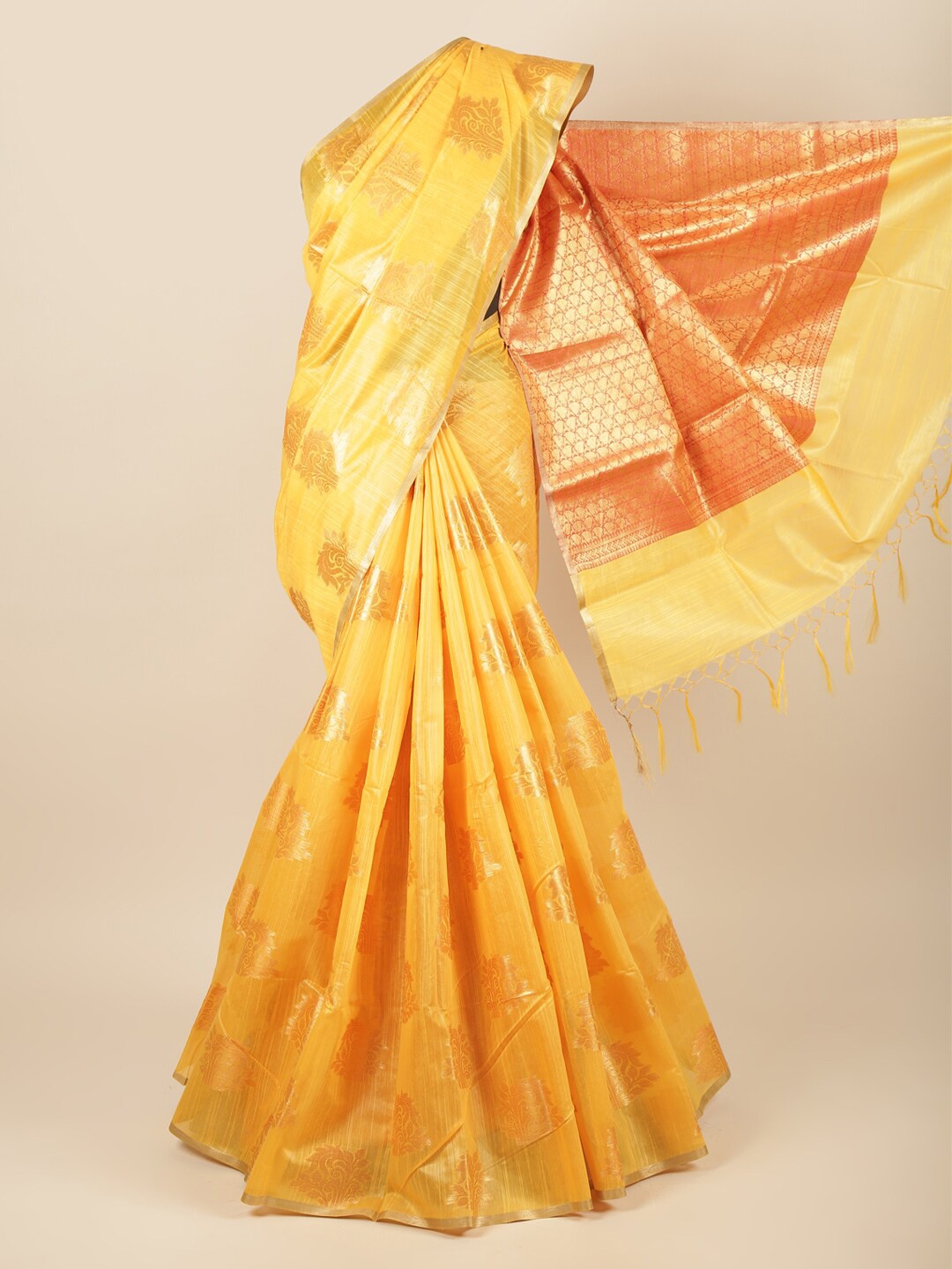 

Pothys Yellow & Red Woven Design Zari Pure Cotton Saree