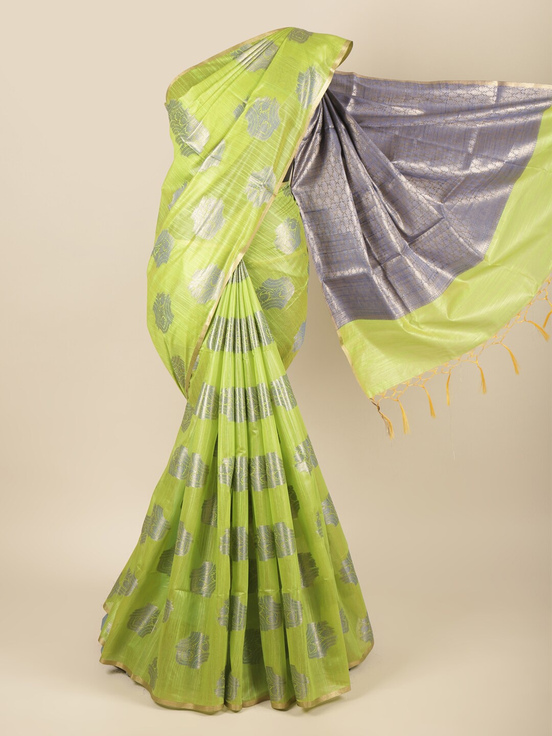 

Pothys Green & Grey Ethnic Motifs Zari Pure Cotton Saree