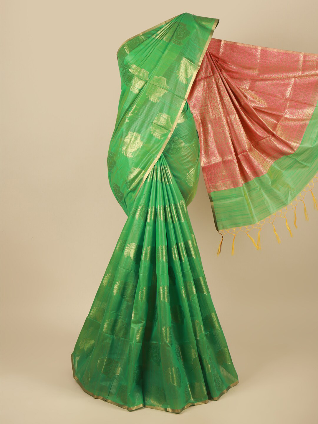 

Pothys Green & Pink Woven Design Pure Cotton Saree