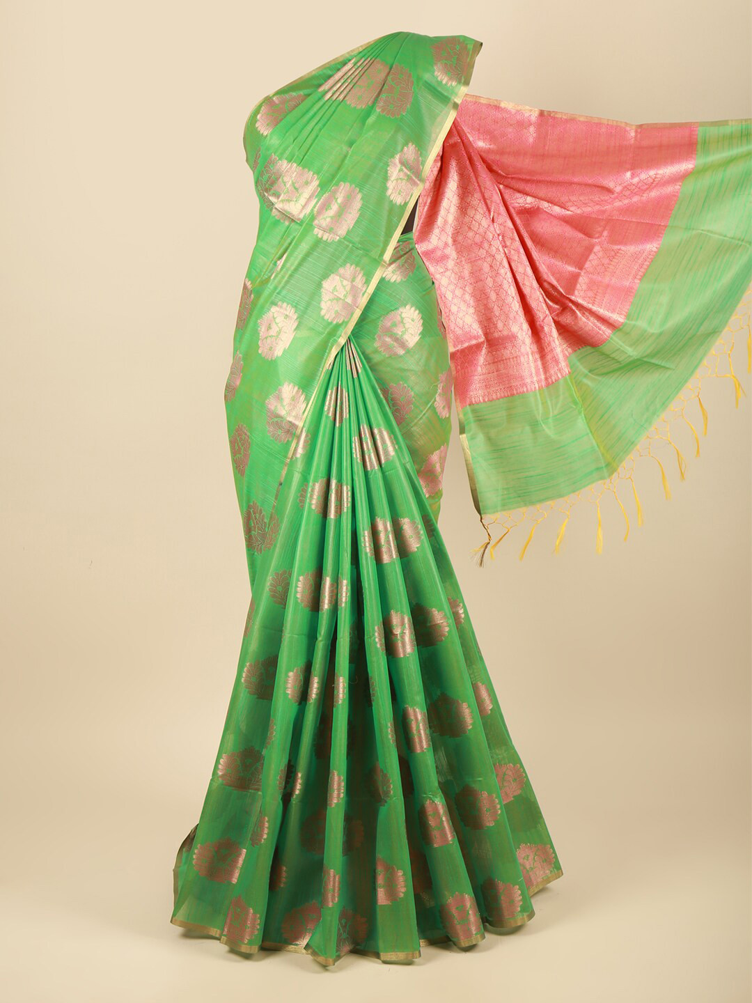 

Pothys Green & Pink Woven Design Pure Cotton Saree