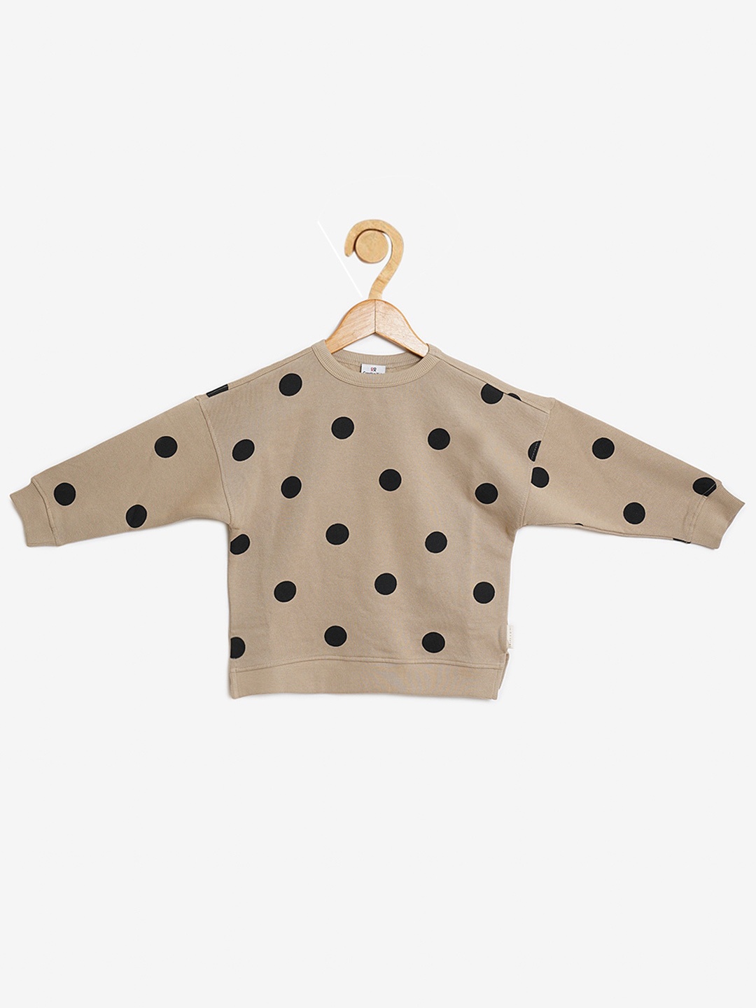 

Creative Kids Girls Cream-Coloured & Black Polka Dot Printed Organic Cotton Sweatshirt