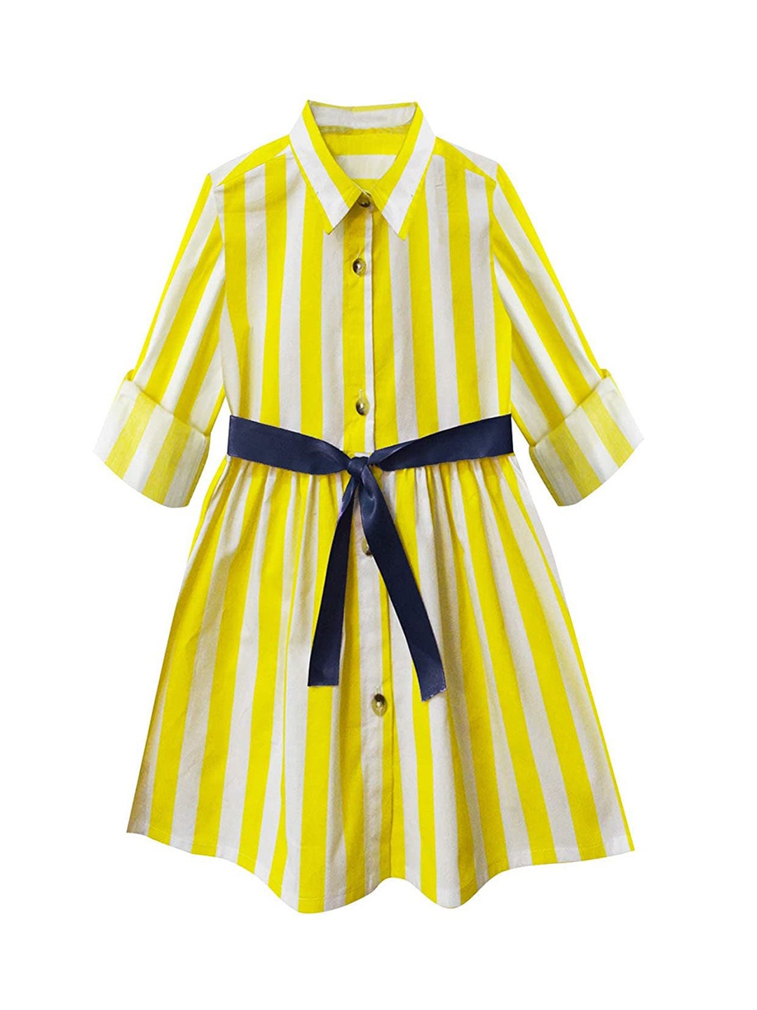 

A.T.U.N. Yellow & White Striped Pure Cotton Shirt Dress