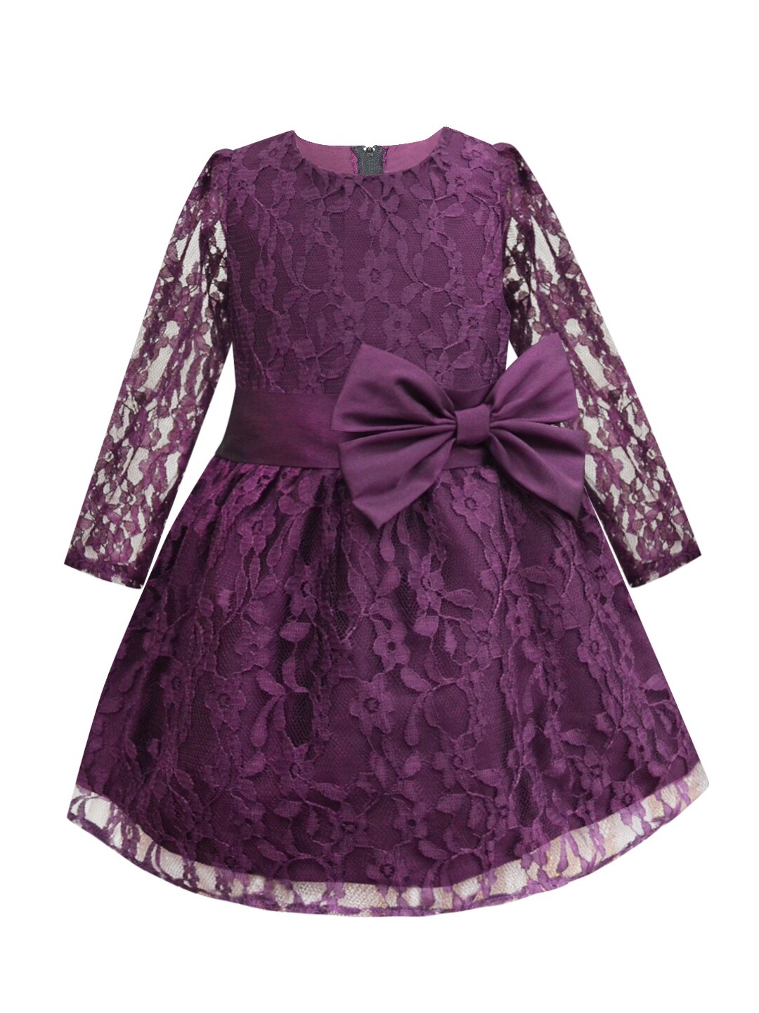 

A.T.U.N. Girls Purple Self Design Round Neck Fit & Flare Dress